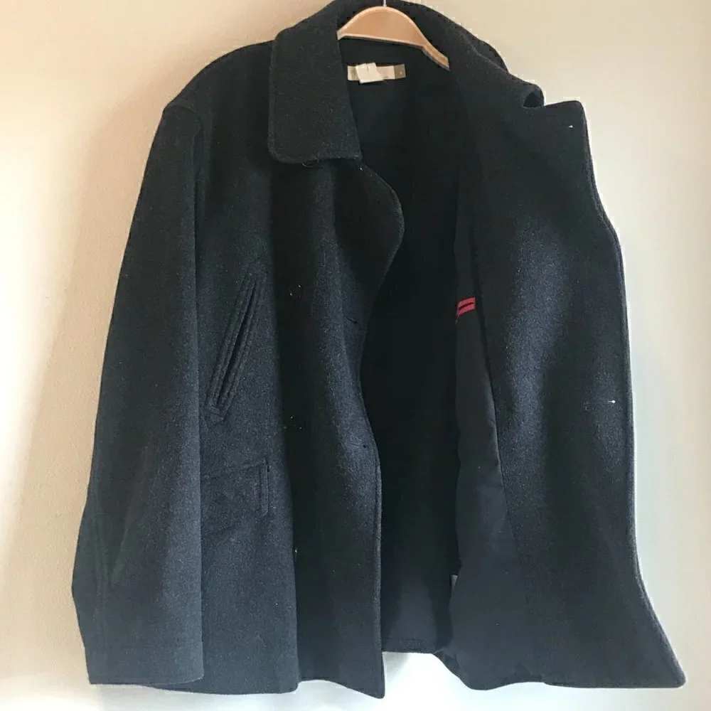 J. Crew Men's Wool Cashmere Dock Winter Button Dark Grey Peacoat Size S